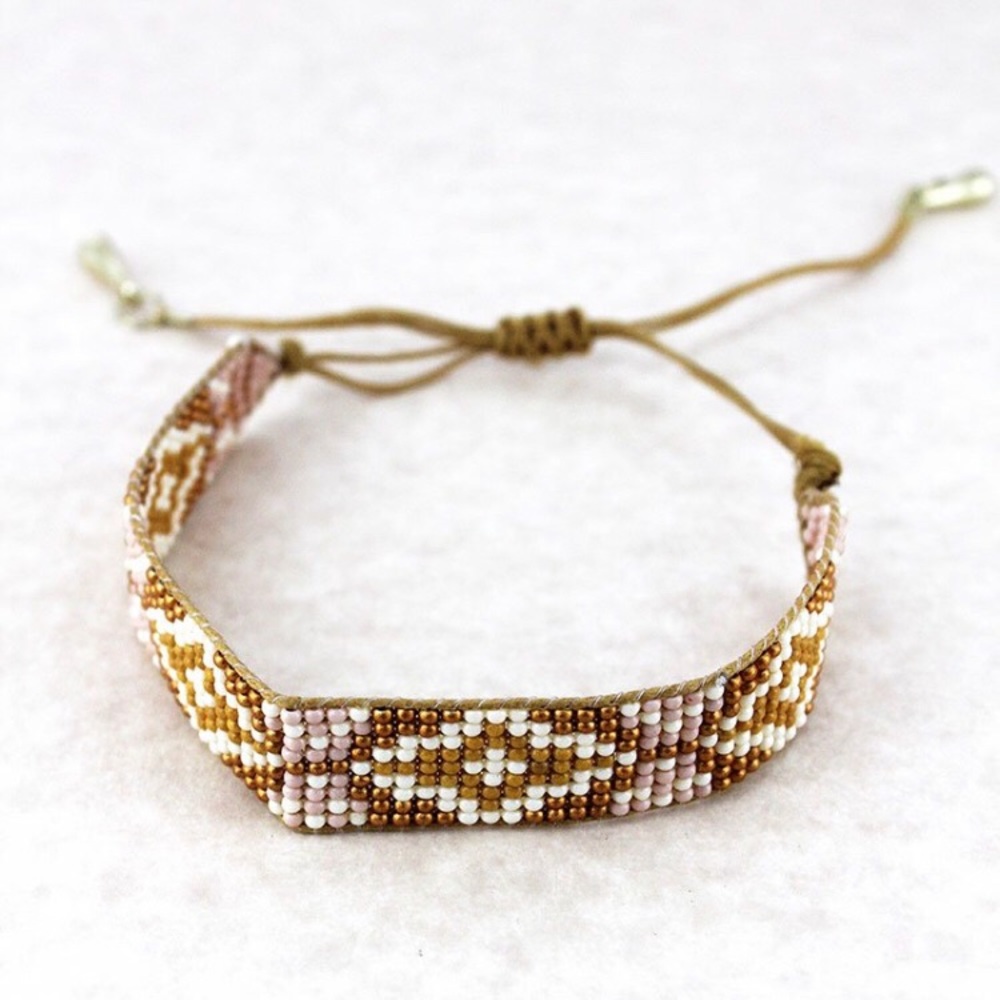 Pink and Mustard seed bead bracelet